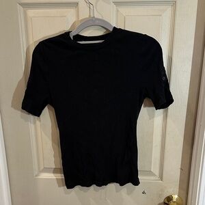 Black Ribbed Short Sleeve Top